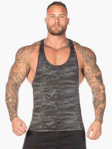 Ryderwear Men Gym Stringers Camo Stringer T-Back Men's Gym Stringers Black Camo | CA2646AP