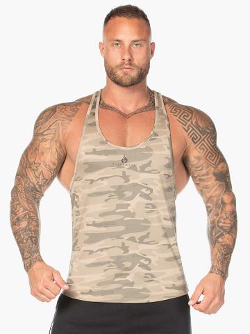 Ryderwear Men Gym Stringers Camo Stringer T-Back Men's Gym Stringers Tan Camo | CA2647PQ