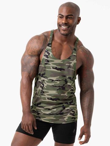 Ryderwear Men Gym Stringers Camo Tech Mesh Stringer T-Back Men's Gym Stringers Khaki Camo | CA2645SO