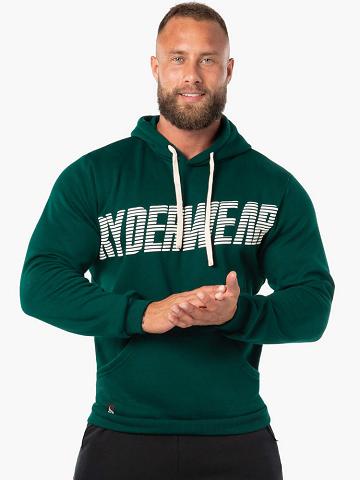 Ryderwear Men Hoodie Block Fleece Pullover Men's Hoodie Forest Green/White | CA2701OR