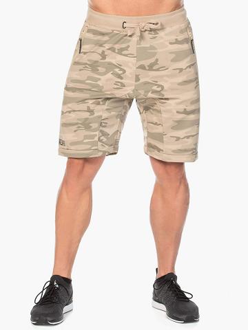 Ryderwear Men Shorts Camo Fleece Track Men's Shorts Tan Camo | CA2798QZ