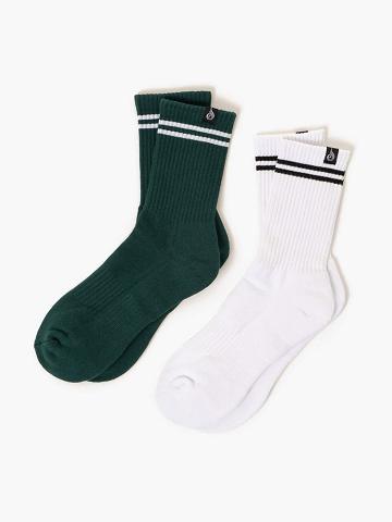 Ryderwear Men Socks Stripe Crew Men's Socks White/Green | CA2590CE