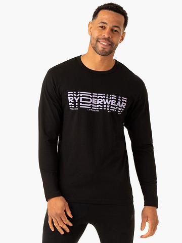 Ryderwear Men T Shirts Graphic Long Sleeve Men's T Shirts Black | CA2919RW