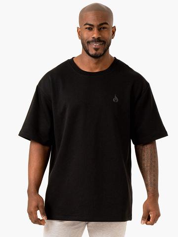 Ryderwear Men T Shirts Throwback Oversized Fleece Men's T Shirts Black | CA2857DN