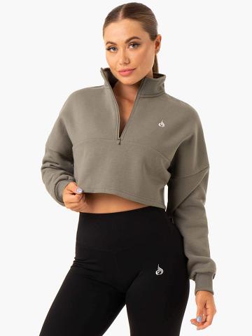 Ryderwear Women Hoodie Base Half Zip Jumper Women's Hoodie Khaki | CA2502YU