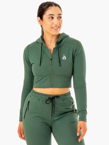 Ryderwear Women Hoodie Luxe Cropped Zip Women's Hoodie Green | CA2482MA