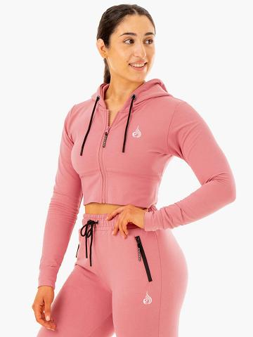 Ryderwear Women Hoodie Luxe Cropped Zip Women's Hoodie Apricot Pink | CA2489LH