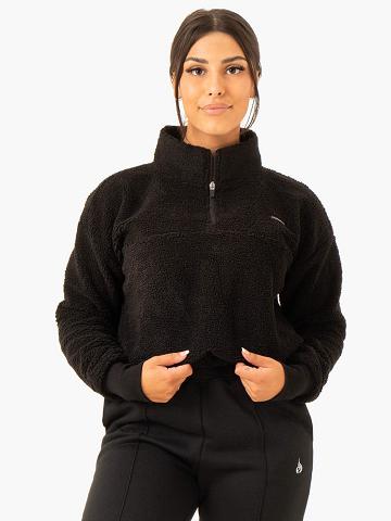 Ryderwear Women Hoodie Off Duty Teddy Half Zip Women's Hoodie Black | CA2453EX