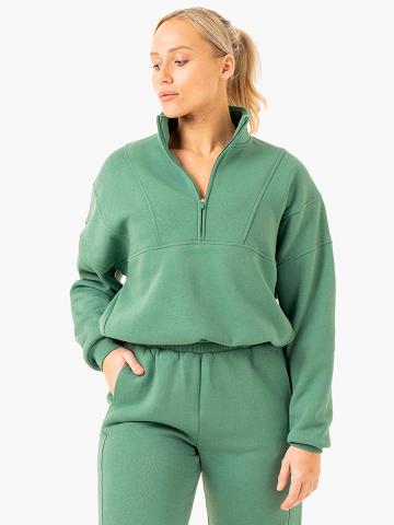 Ryderwear Women Hoodie Sideline Half Zip Jumper Women's Hoodie Forest Green | CA2452RW