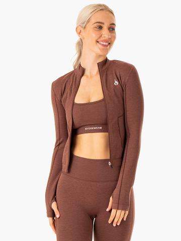 Ryderwear Women Jackets Enhance Seamless Zip Up Women's Jackets Chocolate | CA2443DN
