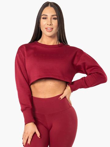 Ryderwear Women Sweaters Elevate Cropped Women's Sweaters Berry Red | CA1583MA