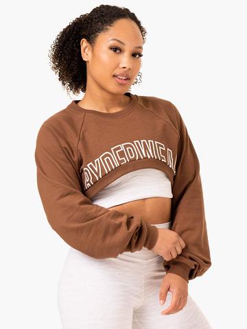 Ryderwear Women Sweaters Emerge Super Crop Women's Sweaters Chocolate | CA1502VD