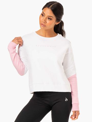 Ryderwear Women Sweaters Hybrid Pullover Jumper Women's Sweaters White/Pink | CA1521HK
