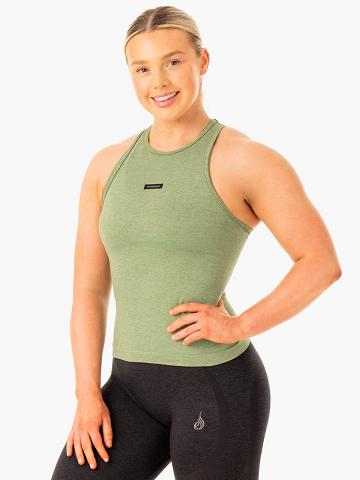 Ryderwear Women Tanks Excel Seamless Mid Length Women's Tanks Moss Green Marl | CA1291ZG