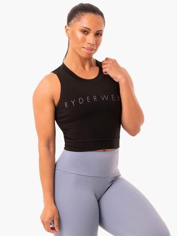 Ryderwear Women Tanks Motion Crop Top Women's Tanks Black | CA1124OR